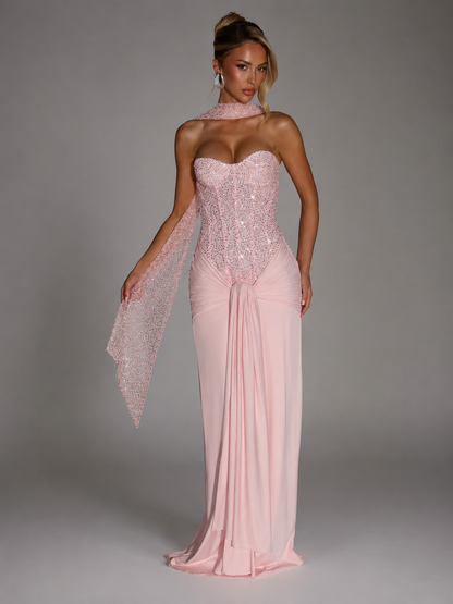 Women's Strapless Maxi Dress – Sculpted Silhouette with Sparkling Bodice
