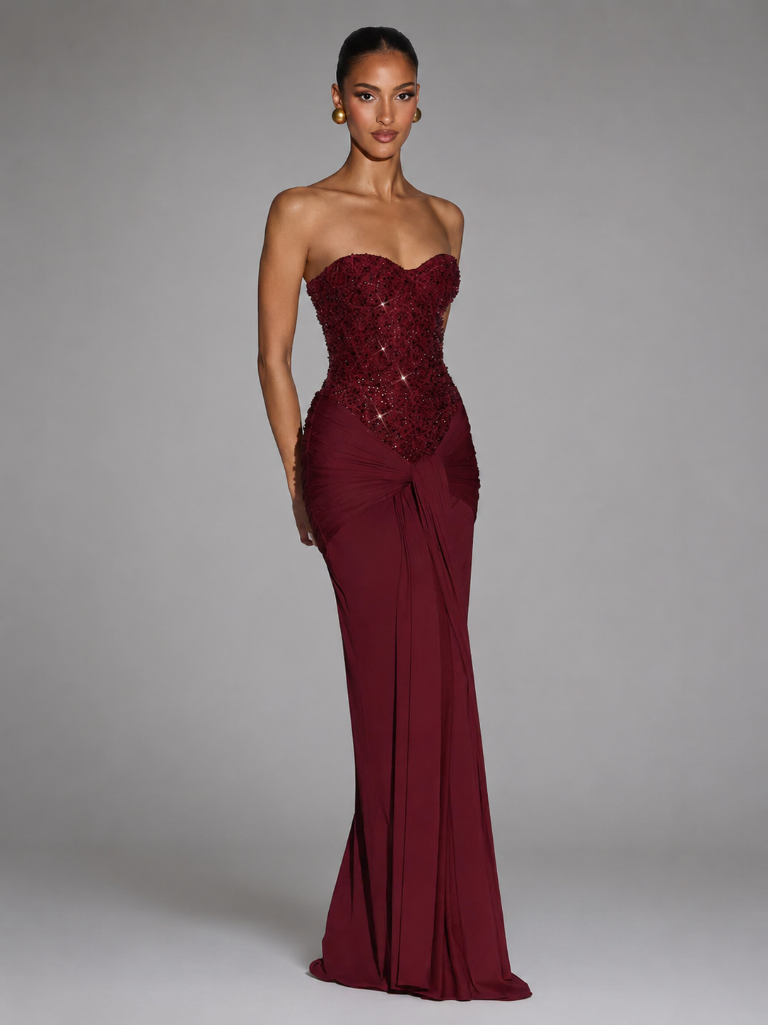 Women's Strapless Maxi Dress – Sculpted Silhouette with Sparkling Bodice