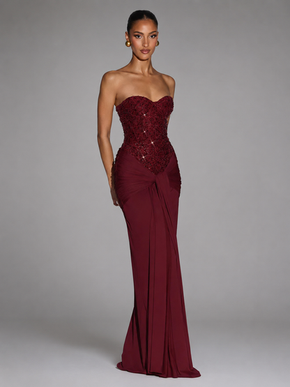 Women's Strapless Maxi Dress – Sculpted Silhouette with Sparkling Bodice