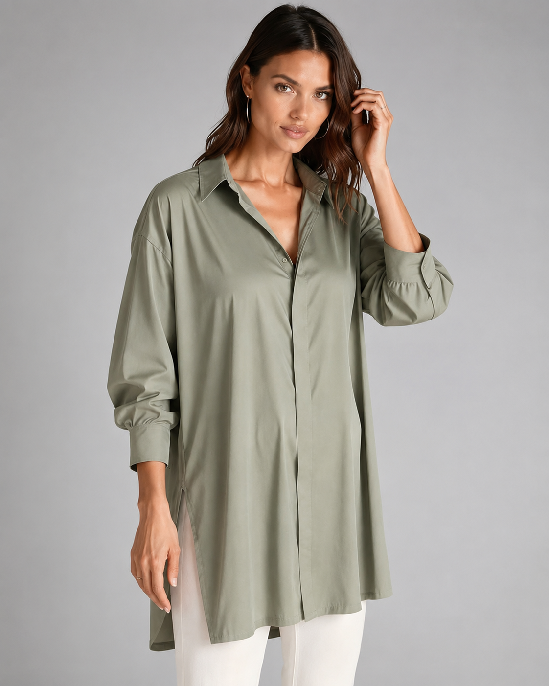 Women's Oversized Button Shirt Dress – Adjustable Side Slit – Summer Dress
