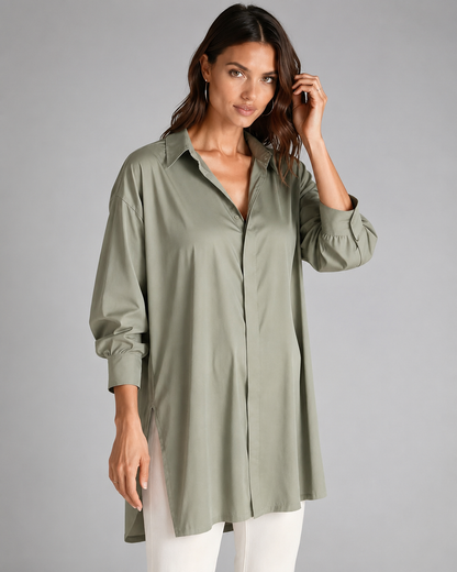 Women's Oversized Button Shirt Dress – Adjustable Side Slit – Summer Dress