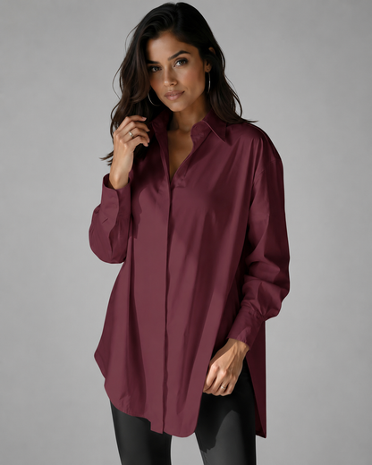 Women's Oversized Button Shirt Dress – Adjustable Side Slit – Summer Dress