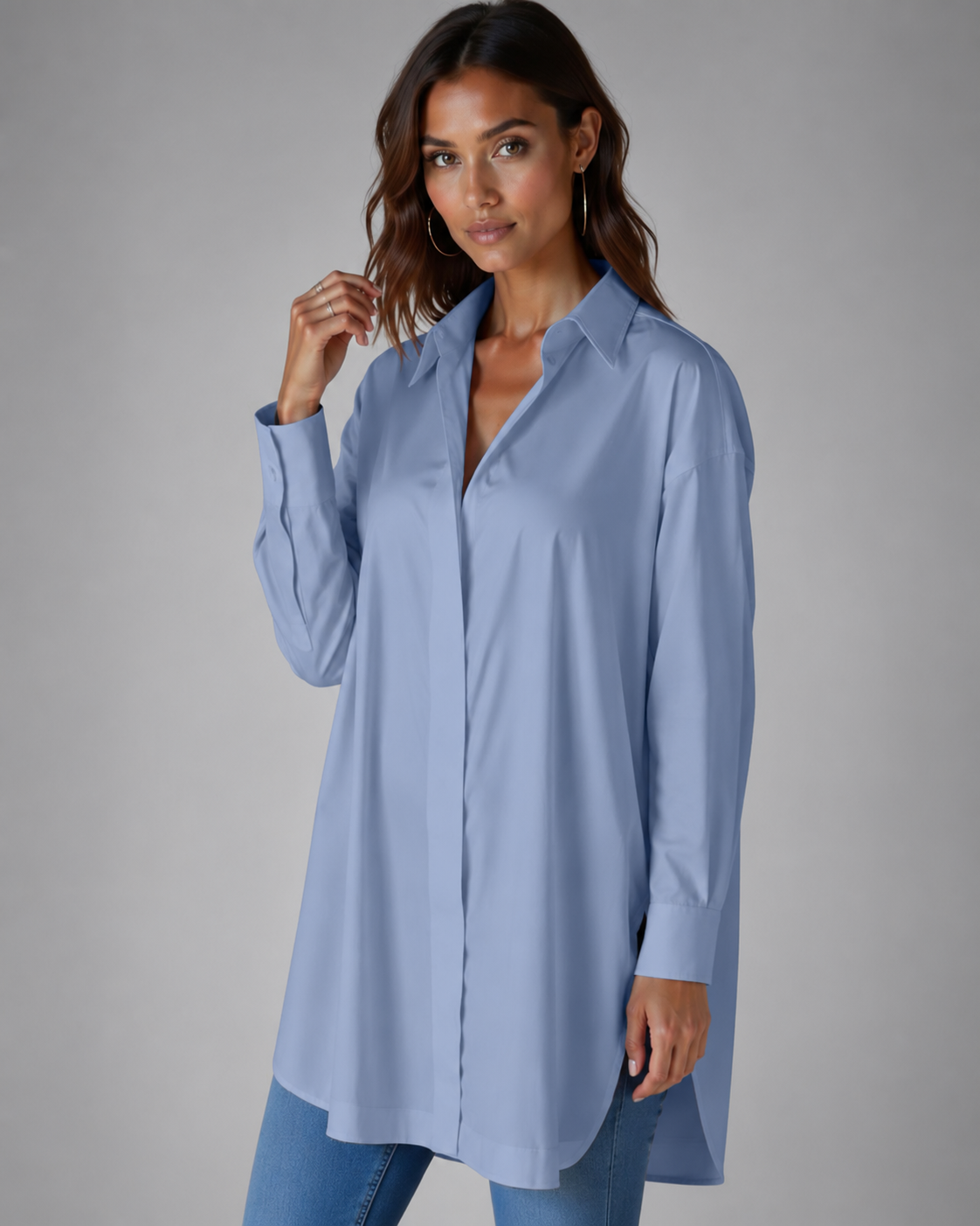 Women's Oversized Button Shirt Dress – Adjustable Side Slit – Summer Dress