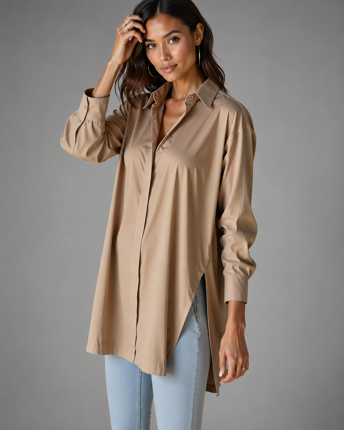 Women's Oversized Button Shirt Dress – Adjustable Side Slit – Summer Dress