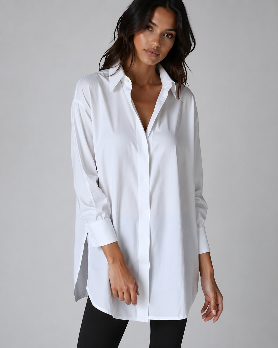 Women's Oversized Button Shirt Dress – Adjustable Side Slit – Summer Dress