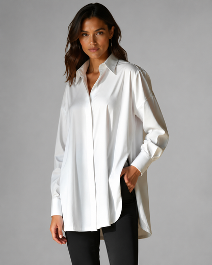 Women's Oversized Button Shirt Dress – Adjustable Side Slit – Summer Dress