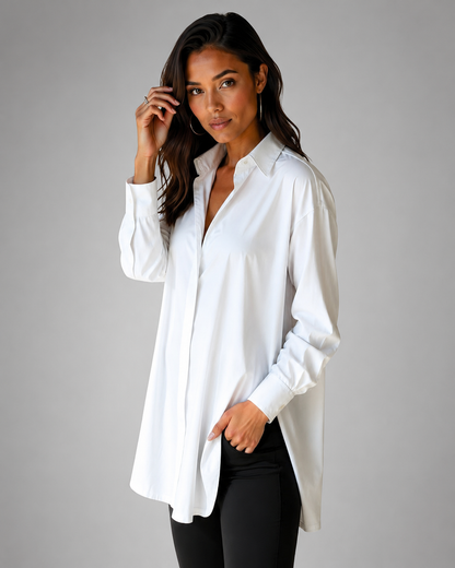 Women's Oversized Button Shirt Dress – Adjustable Side Slit – Summer Dress