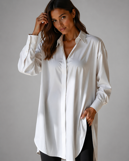 Women's Oversized Button Shirt Dress – Adjustable Side Slit – Summer Dress