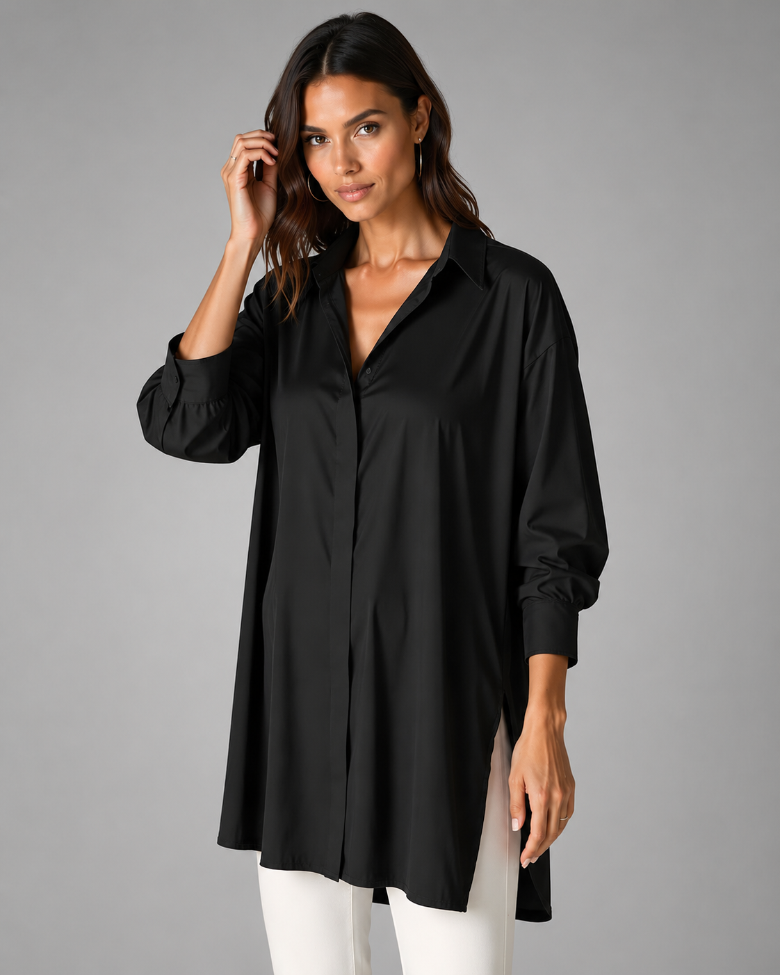 Women's Oversized Button Shirt Dress – Adjustable Side Slit – Summer Dress