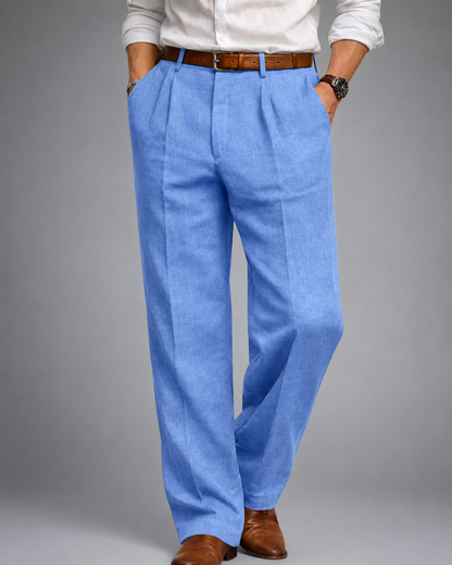 Men's Linen Blend Dress Pants – Pleated High Waist Design with Wide Leg Cut
