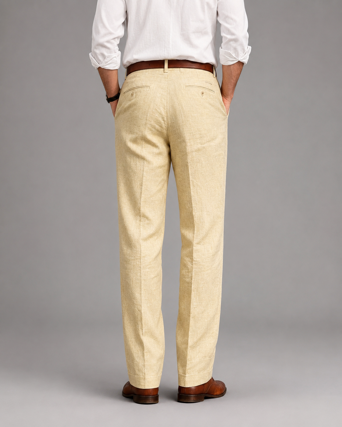 Men's Linen Blend Dress Pants – Pleated High Waist Design with Wide Leg Cut