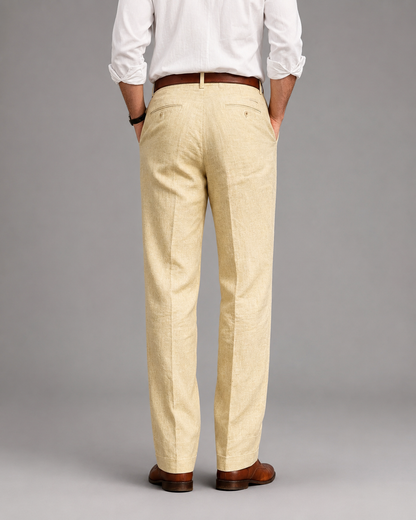 Men's Linen Blend Dress Pants – Pleated High Waist Design with Wide Leg Cut