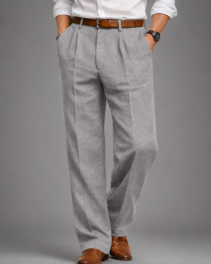 Men's Linen Blend Dress Pants – Pleated High Waist Design with Wide Leg Cut
