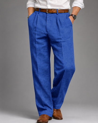 Men's Linen Blend Dress Pants – Pleated High Waist Design with Wide Leg Cut