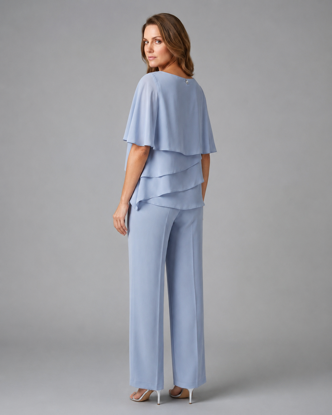 Women's Woven Layered Top and Straight Leg Trousers Set – Round Neckline, Relaxed Fit