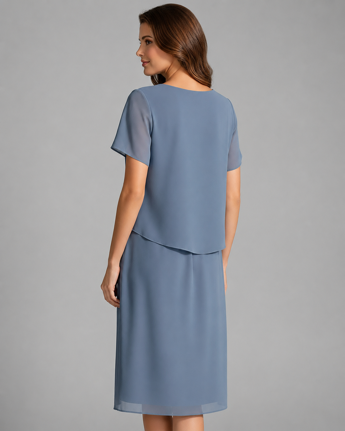 Women's Short Sleeve Dress – Layered Front Panel with Straight Hem