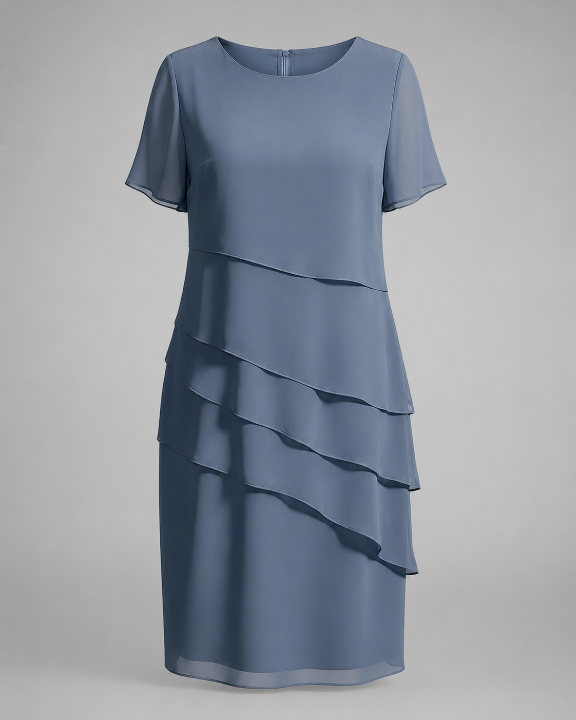 Women's Short Sleeve Dress – Layered Front Panel with Straight Hem