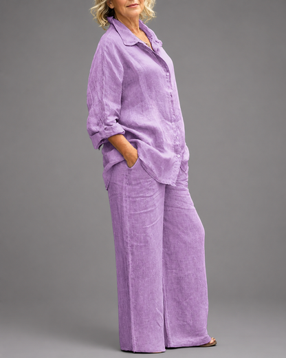 Women's Breathable Linen Set – Relaxed Top with Wide-Leg Pants