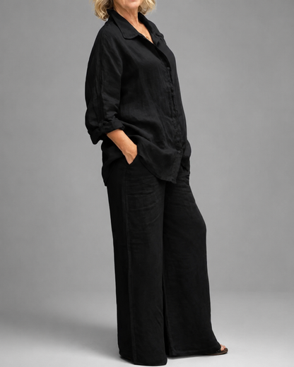 Women's Breathable Linen Set – Relaxed Top with Wide-Leg Pants
