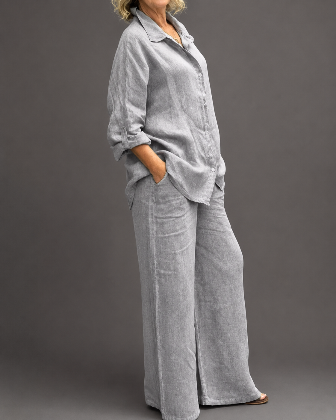 Women's Breathable Linen Set – Relaxed Top with Wide-Leg Pants