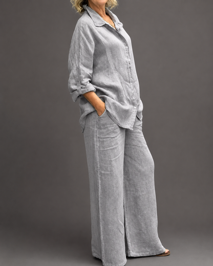 Women's Breathable Linen Set – Relaxed Top with Wide-Leg Pants