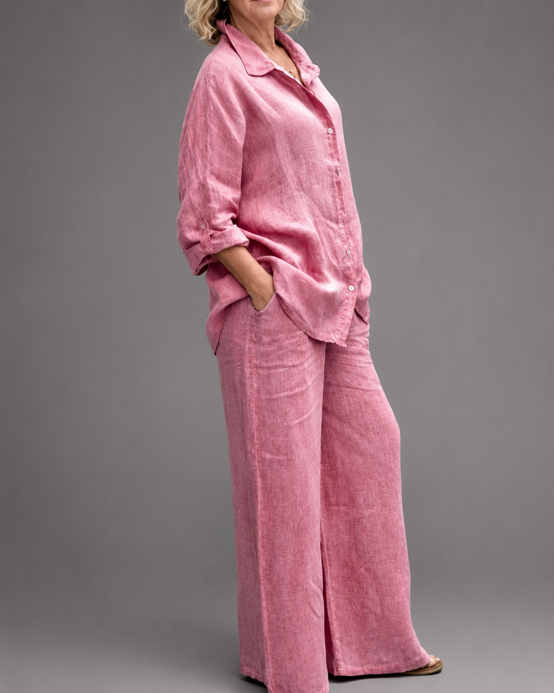 Women's Breathable Linen Set – Relaxed Top with Wide-Leg Pants
