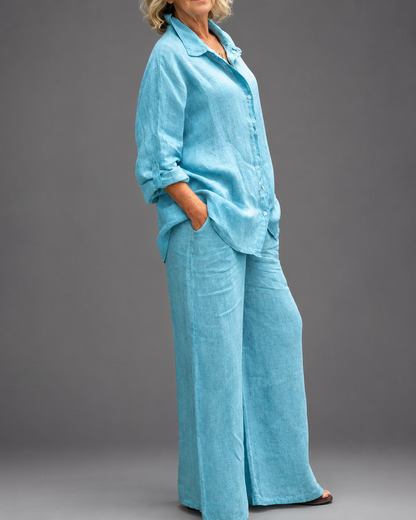 Women's Breathable Linen Set – Relaxed Top with Wide-Leg Pants