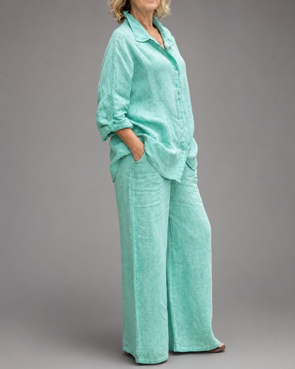 Women's Breathable Linen Set – Relaxed Top with Wide-Leg Pants
