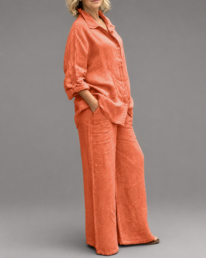 Women's Breathable Linen Set – Relaxed Top with Wide-Leg Pants