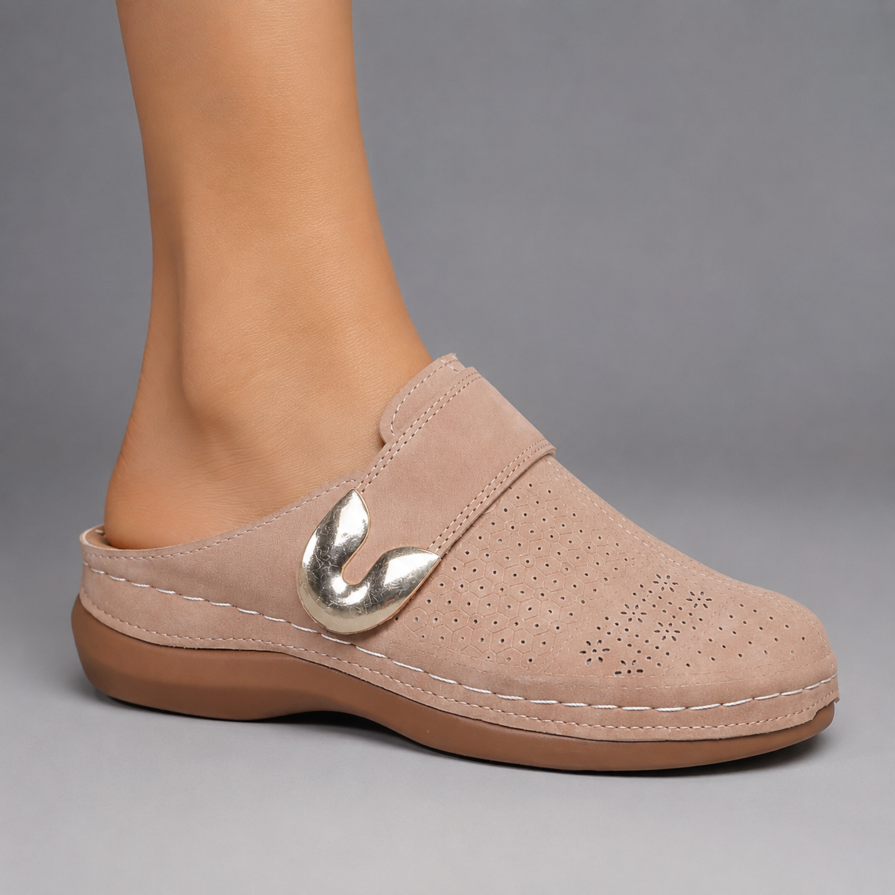 Women's PU Mule Slippers – Closed Round Toe with Wide Instep Strap