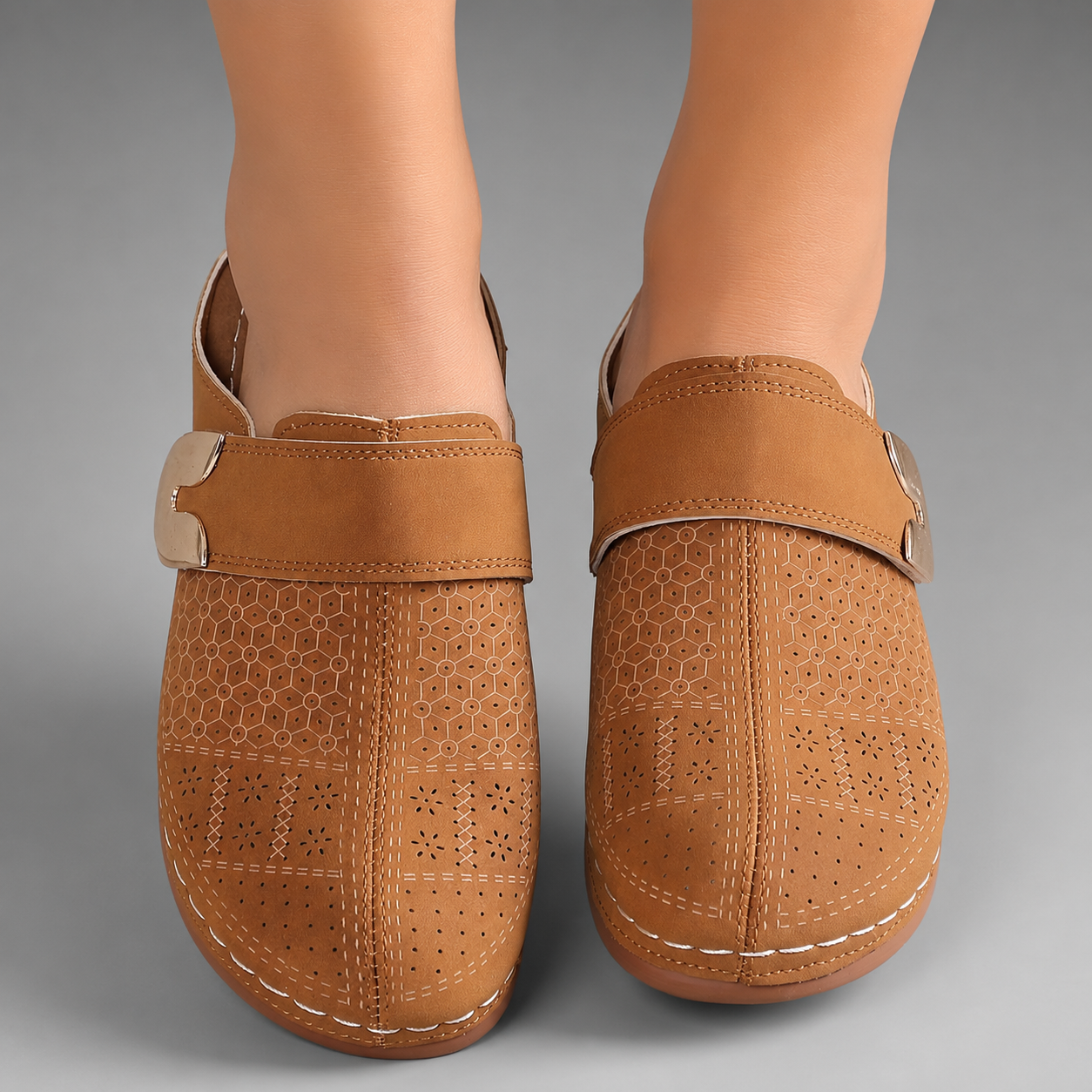 Women's PU Mule Slippers – Closed Round Toe with Wide Instep Strap