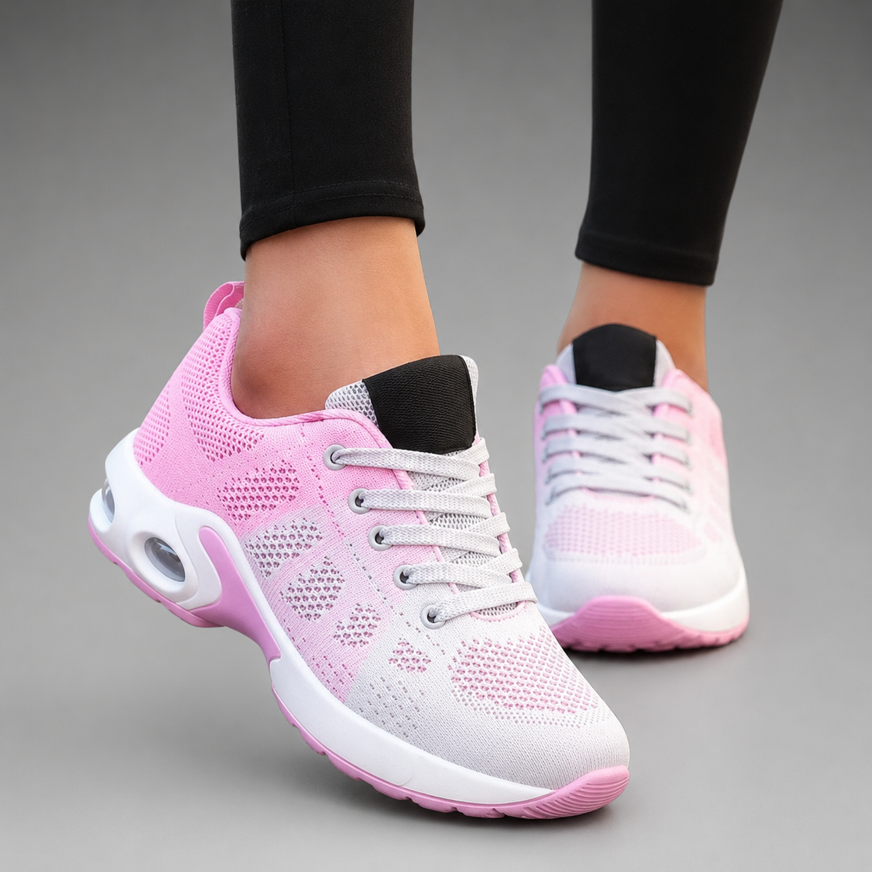 Women's Breathable Knit Walking Sneakers – Air Cushion Sole, Ergonomic Support