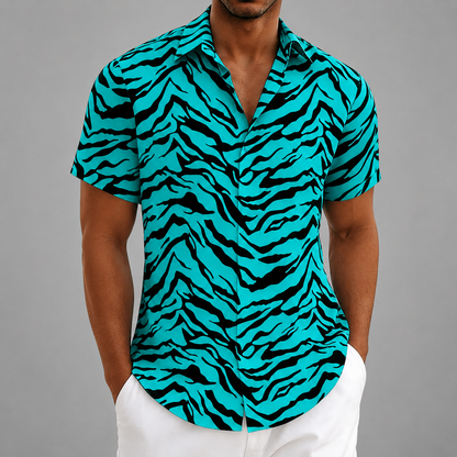 Men's Polyester Short Sleeve Shirt – Tiger Stripe Retro Design