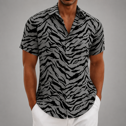 Men's Polyester Short Sleeve Shirt – Tiger Stripe Retro Design