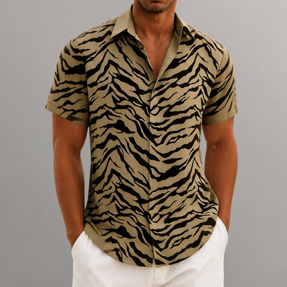 Men's Polyester Short Sleeve Shirt – Tiger Stripe Retro Design