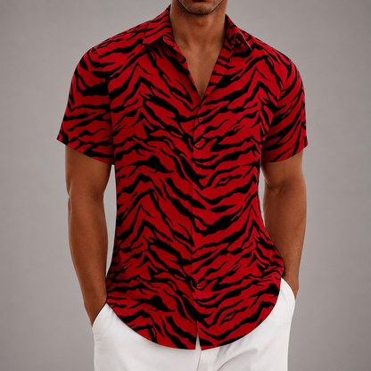 Men's Polyester Short Sleeve Shirt – Tiger Stripe Retro Design