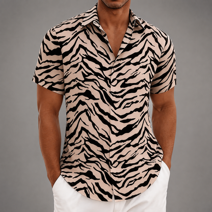 Men's Polyester Short Sleeve Shirt – Tiger Stripe Retro Design
