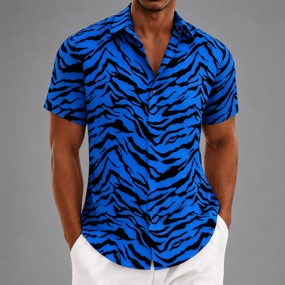 Men's Polyester Short Sleeve Shirt – Tiger Stripe Retro Design