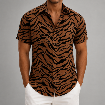 Men's Polyester Short Sleeve Shirt – Tiger Stripe Retro Design