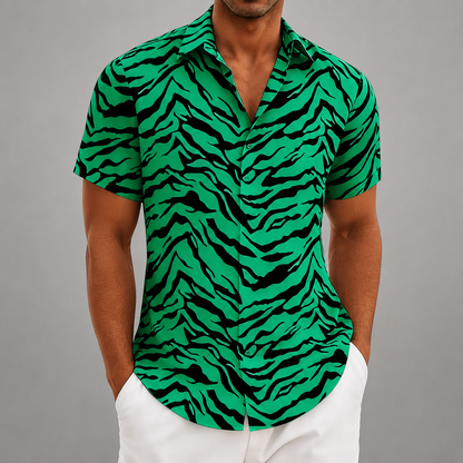 Men's Polyester Short Sleeve Shirt – Tiger Stripe Retro Design