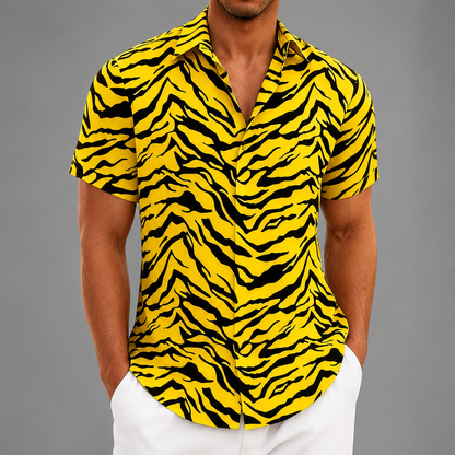Men's Polyester Short Sleeve Shirt – Tiger Stripe Retro Design