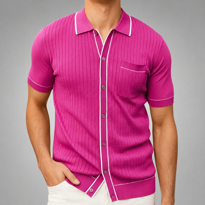 Men's Short Sleeve Knitted Polo Shirt – Vintage Stripe Design