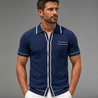 Men's Short Sleeve Knitted Polo Shirt – Vintage Stripe Design