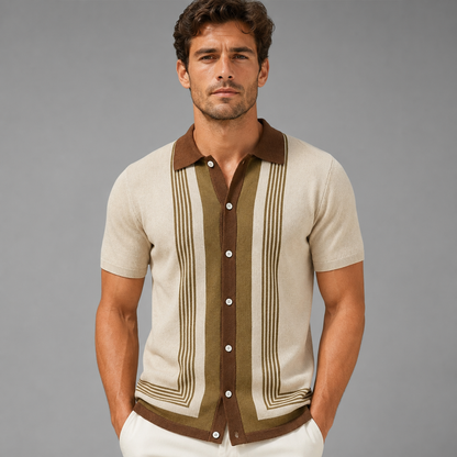 Men's Short Sleeve Knitted Polo Shirt – Vintage Stripe Design
