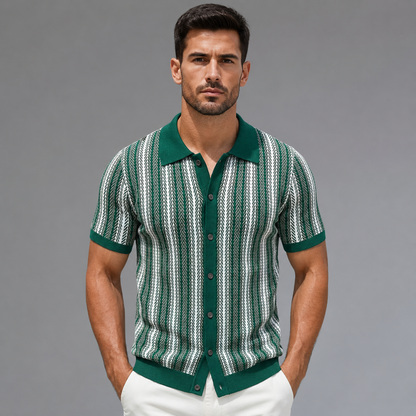 Men's Short Sleeve Knitted Polo Shirt – Vintage Stripe Design