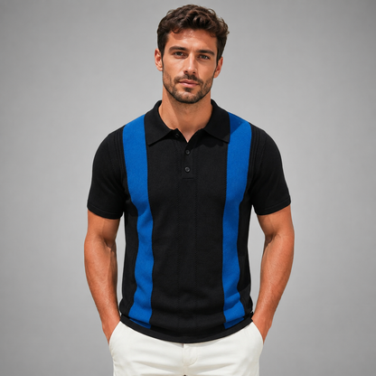 Men's Short Sleeve Knitted Polo Shirt – Vintage Stripe Design