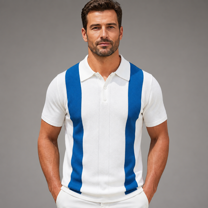 Men's Short Sleeve Knitted Polo Shirt – Vintage Stripe Design