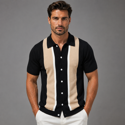 Men's Short Sleeve Knitted Polo Shirt – Vintage Stripe Design
