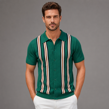 Men's Short Sleeve Knitted Polo Shirt – Vintage Stripe Design