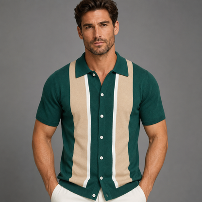Men's Short Sleeve Knitted Polo Shirt – Vintage Stripe Design